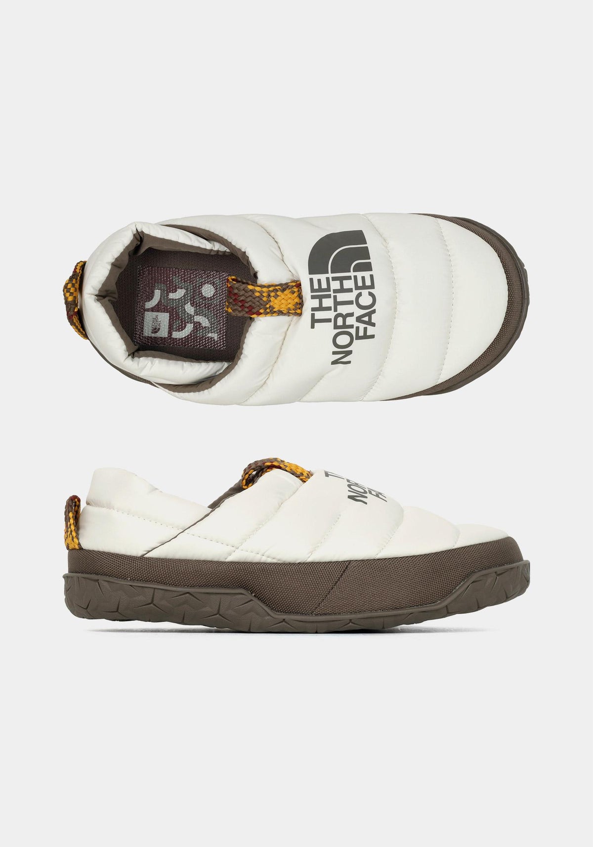 The North Face White Dune Mocha Brown Nuptse Puffer Mule Slippers NF0A5G2B EI6