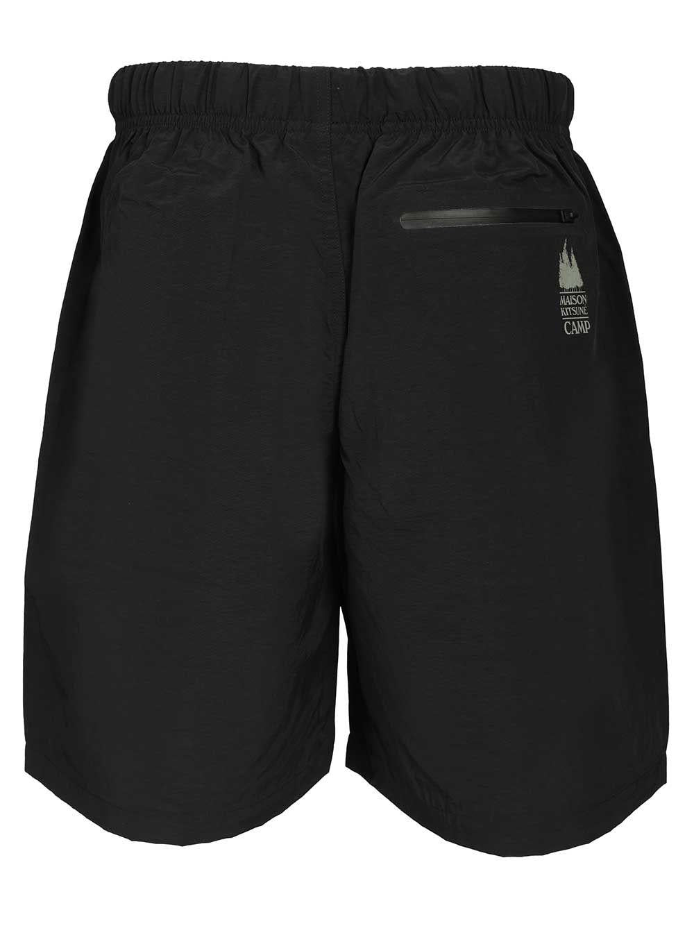Maison Kitsune Black Cotton Drawstring Shorts