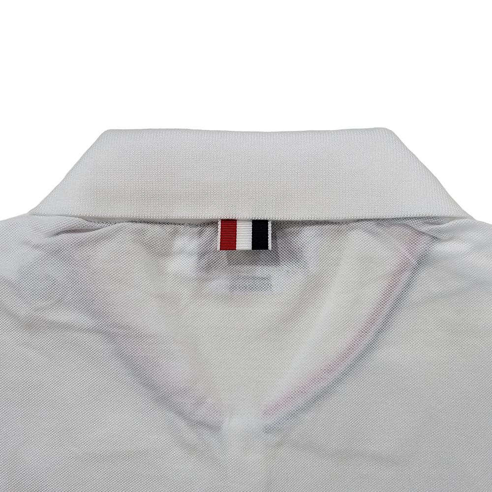 THOM BROWNE Tricolor Stripe Pocket Piqué Polo Shirt White Men’s