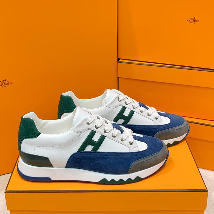 HERMES Trail Sneakers Calfskin White Navy Low Top Men