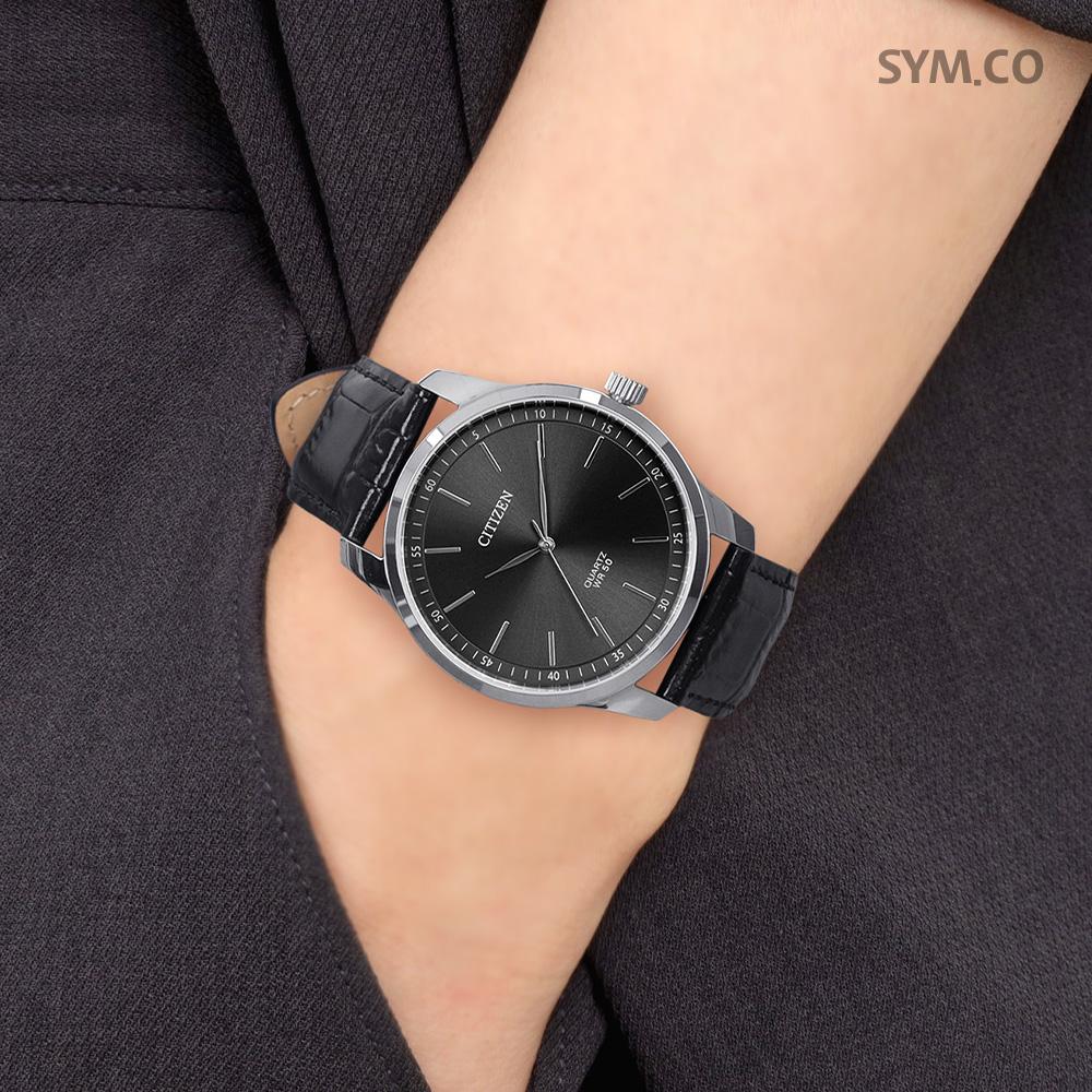 CITIZEN Simple Round Quartz Analog Classic Charcoal Men’s Leather Wat BH5001 05H