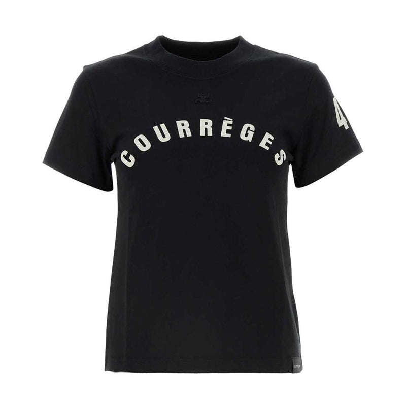courreges Logo Straight T-Shirt Black Cotton