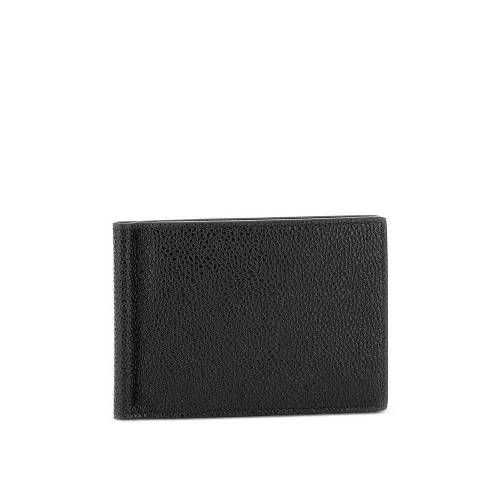 THOM BROWNE Pebble Grain Leather Money Clip Bifold Wallet Black