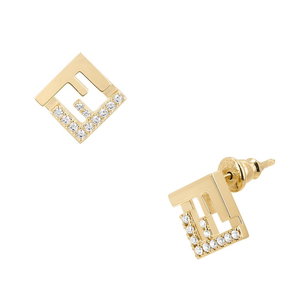 FENDI Gold-Tone Logo Stud Earrings for Women 8AL294 ATEP F089U