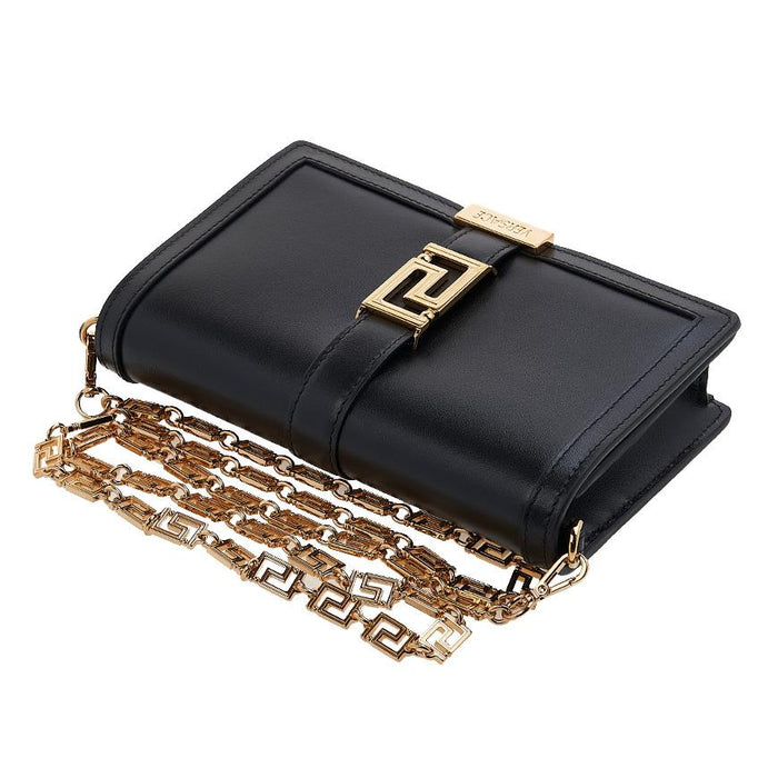 Versace Greca Chain Leather Shoulder Bag Black Women’s
