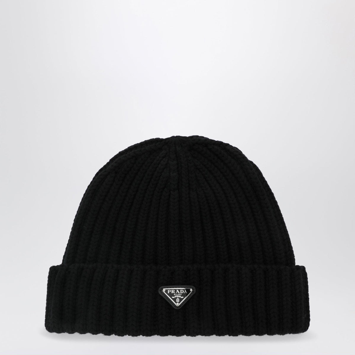 PRADA Wool Knit Beanie Black Mens Hat