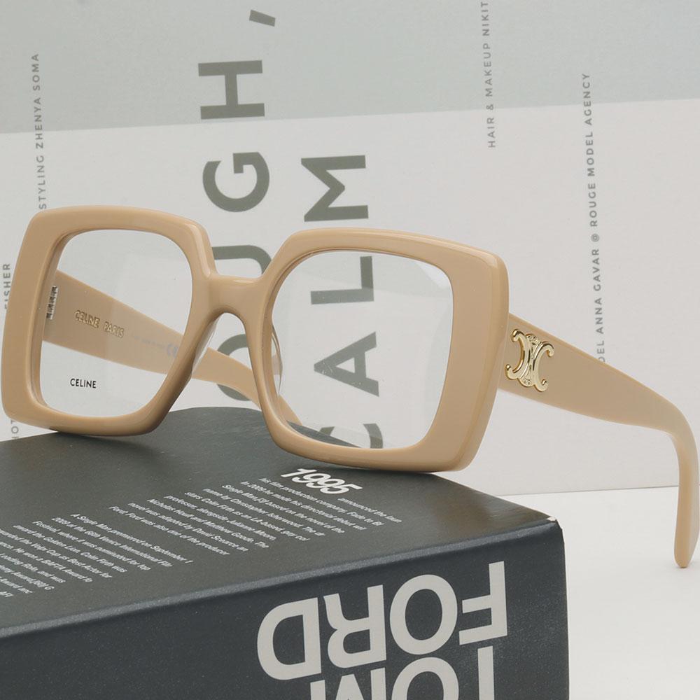 CELINE Beige Triomphe Square Acetate Eyeglass Frames Unisex CL50121I 057