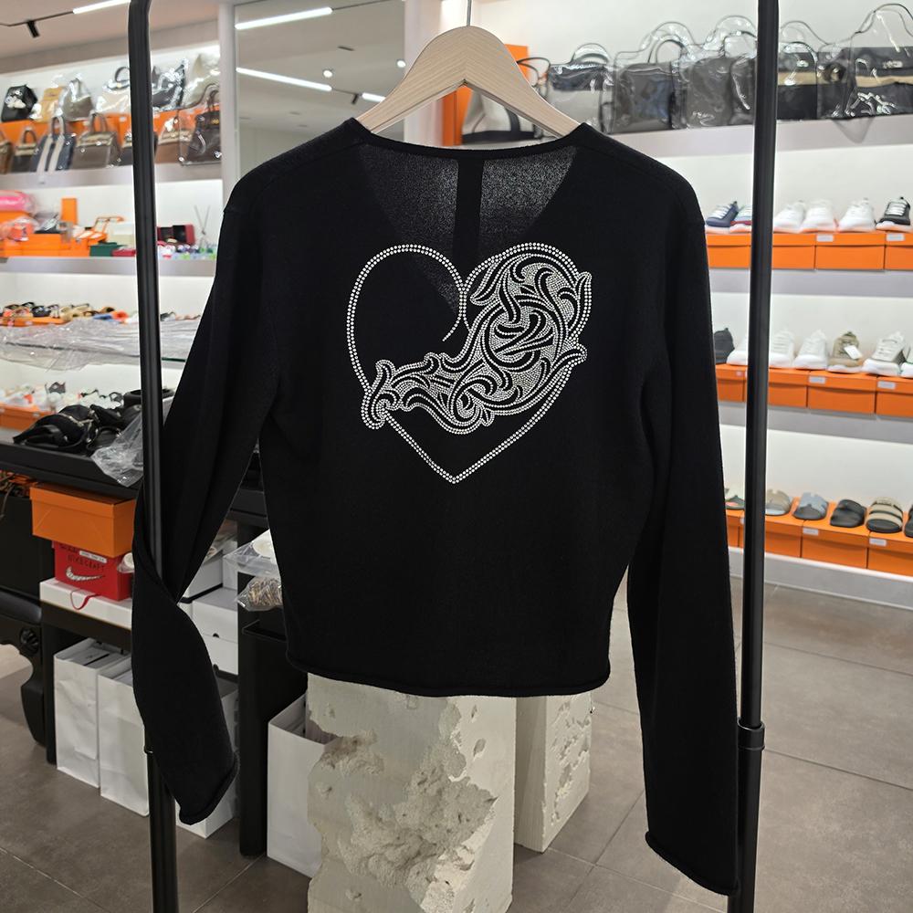 Chrome Hearts Swarovski Rhinestone Cashmere Heart Cardigan Black Women