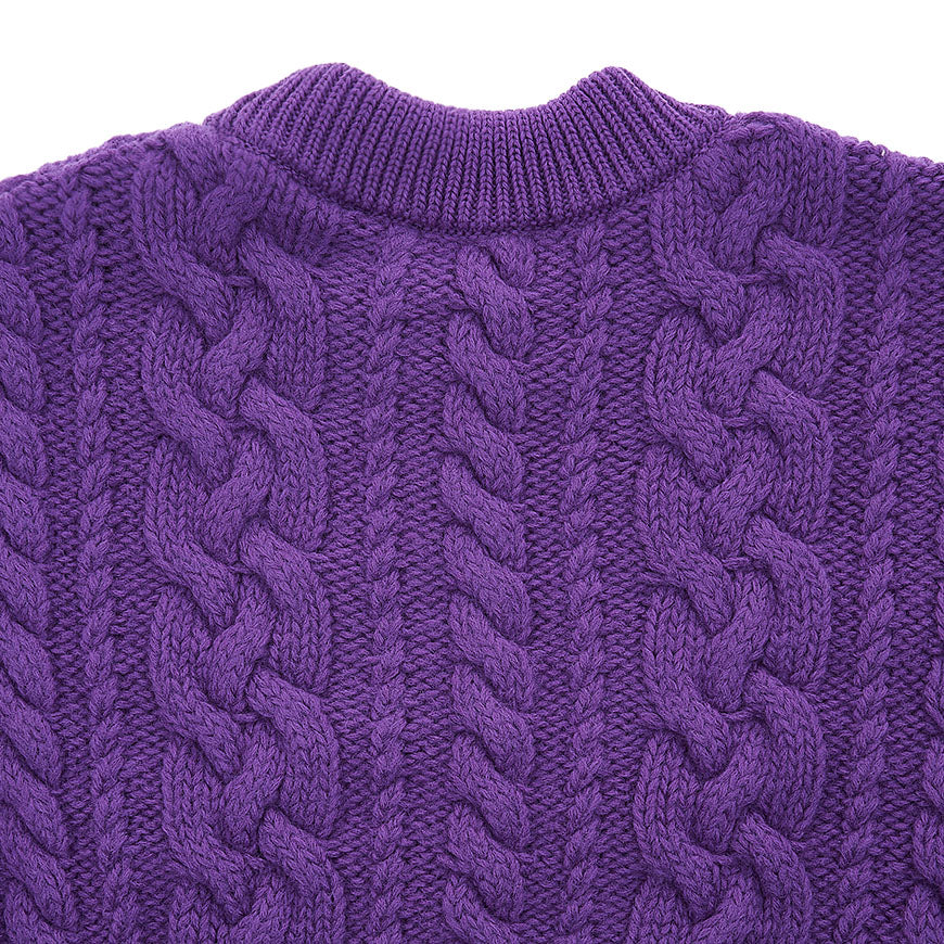 AMI Women's Cable Knit Cropped V-Neck Sweater FKS051 017 500 1