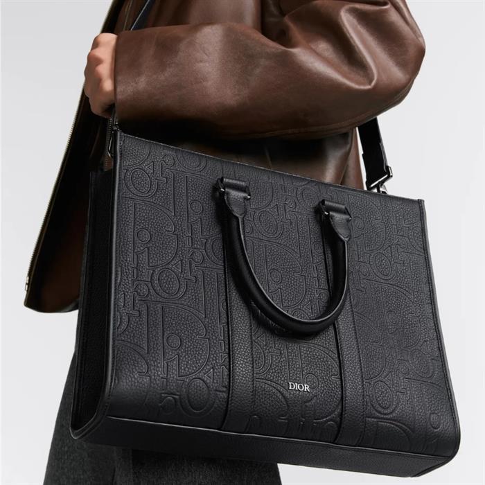 DIOR East-West Medium Tote Bag Black Leather Crossbody