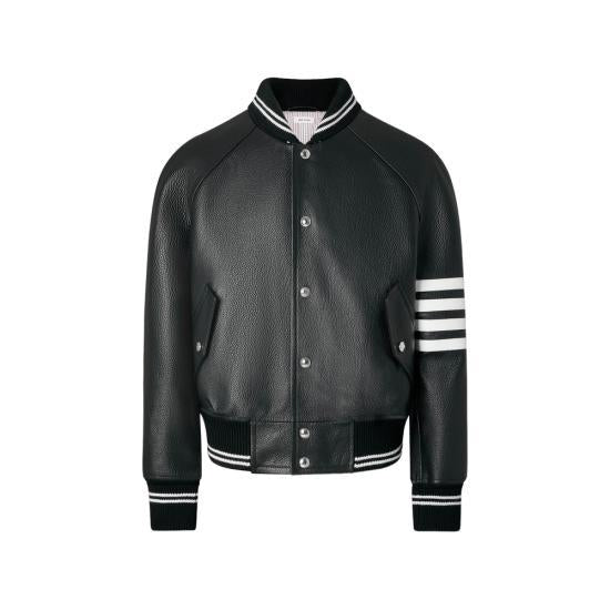 THOM BROWNE Black Leather Jacket