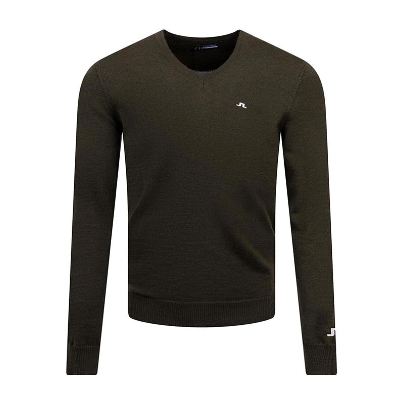 J LINDEBERG Green V-Neck Knit Sweater for Men GMKW11145 M354