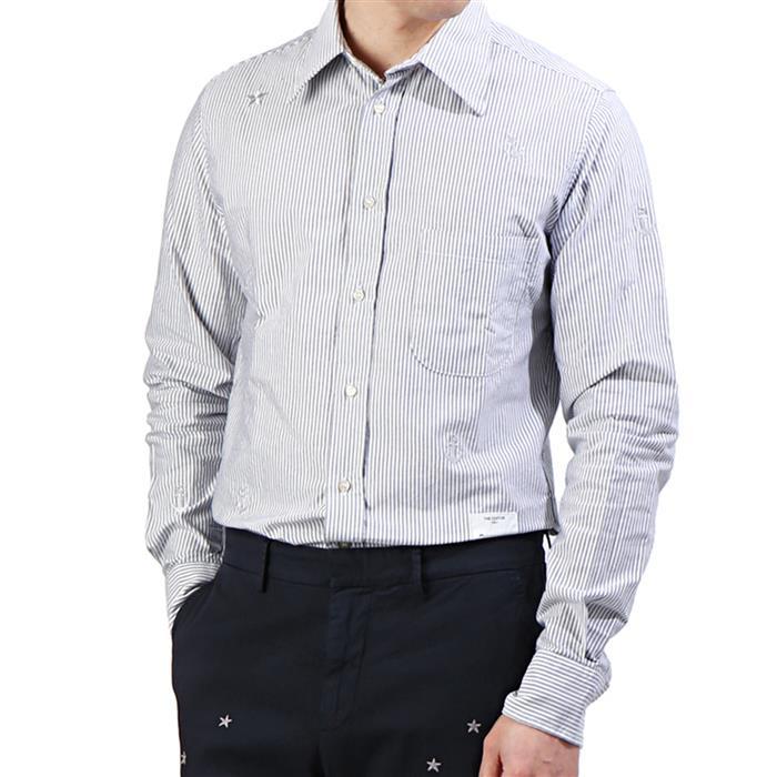 The Editor Anchor Embroidered Stripe Long Sleeve Shirt 1309L8 4814 49