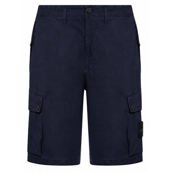 STONE ISLAND Old Effect Cotton Cargo Bermuda Shorts Navy