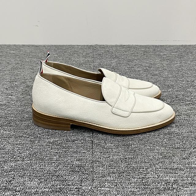 THOM BROWNE Tricolor Tab Varsity Penny Loafers Black Leather