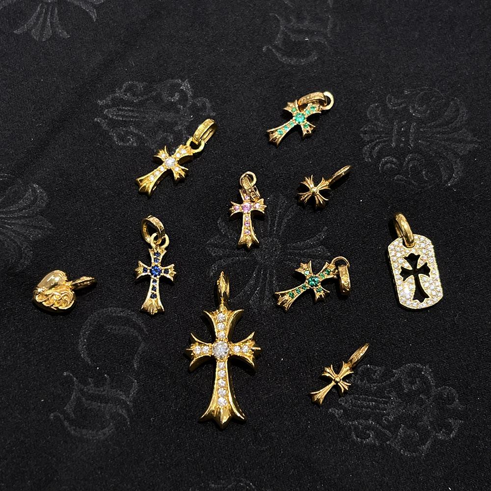 Chrome Hearts 22K Gold Full Pave Dog Tag Pendant Charm Necklace