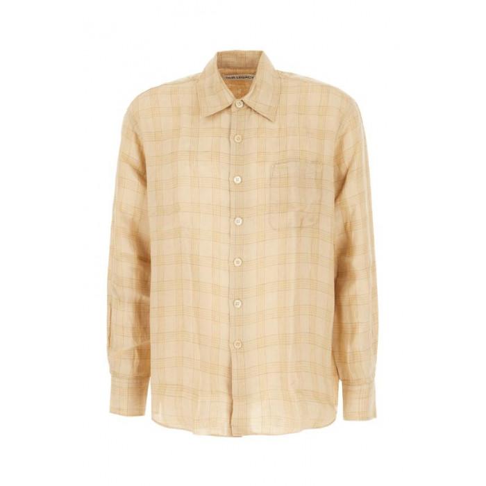 OUR LEGACY Vacay Check Gauze Linen Above Long Sleeve Shirt M2262 AV