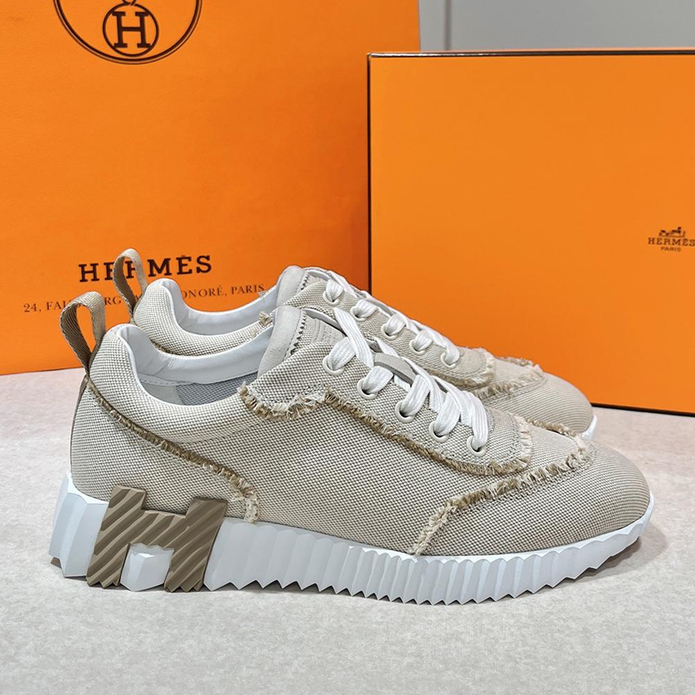 HERMES Bouncing Fringe Sneakers Beige Brown Two-Tone Low-Top