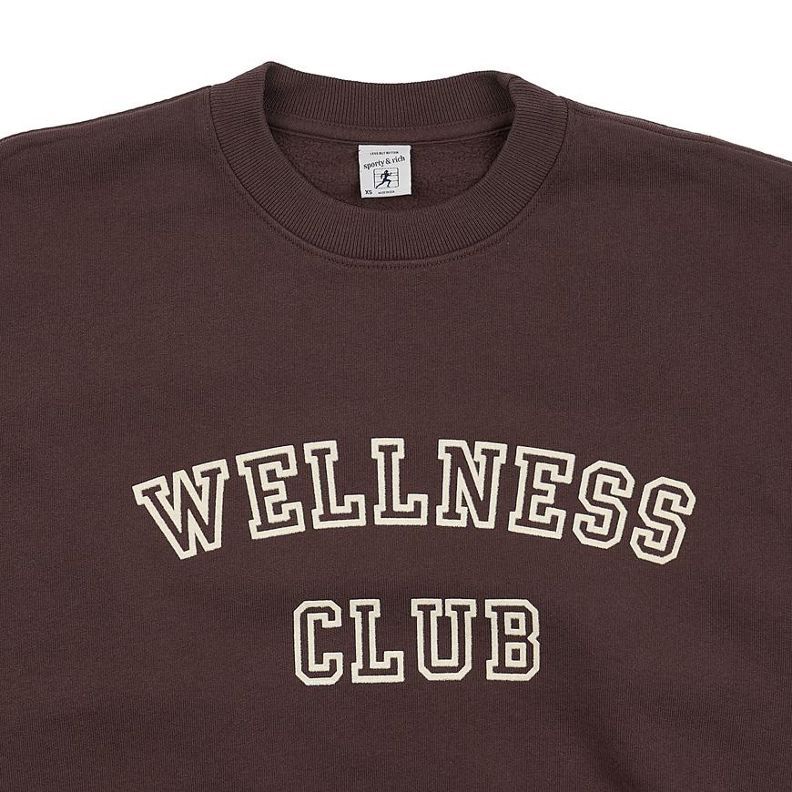 SPORTY&RICH Women's Wellness Club WELLNESS CLUB FLOCKED CREWNECK CHOCOLATE CREAM
