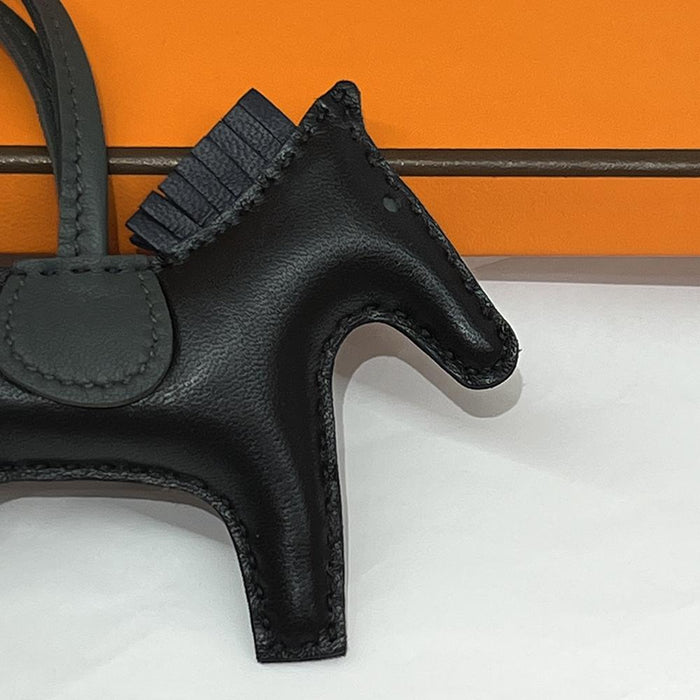 HERMES Rodeo PM Bag Charm Black Dark Gray Calfskin Lambskin