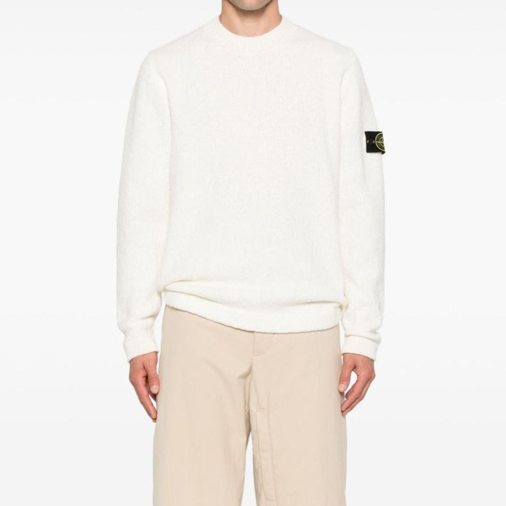 STONE ISLAND Brushed Fancy Yarn Wool Crewneck Sweater Ivory