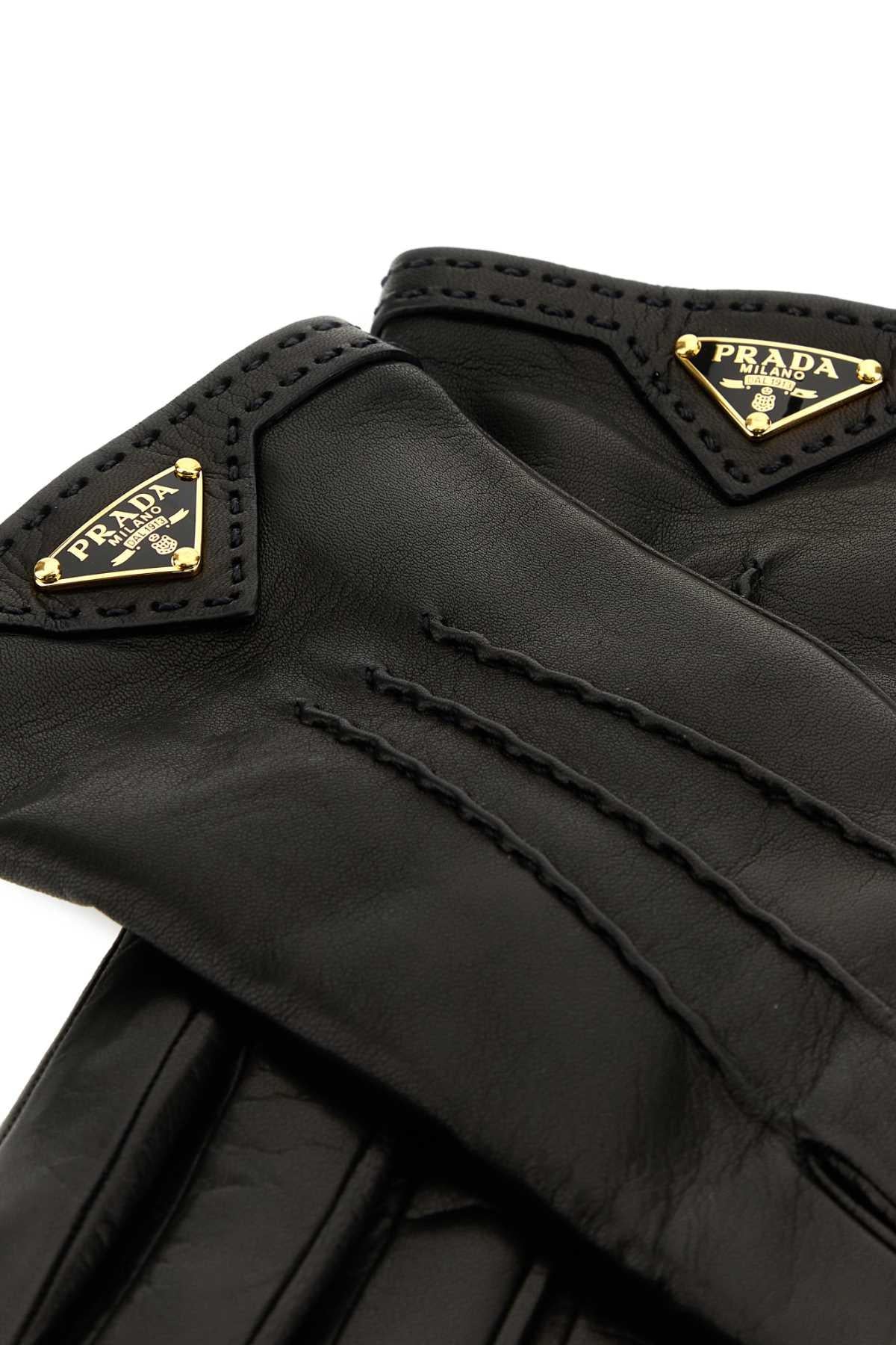 PRADA Black Leather Gloves Women’s