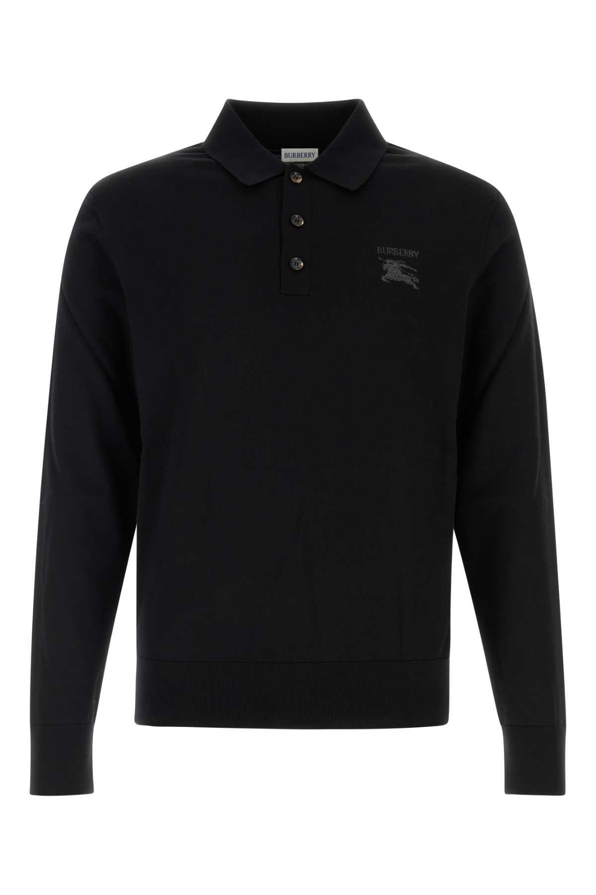 BURBERRY Black Cotton Pique Short Sleeve Polo Shirt