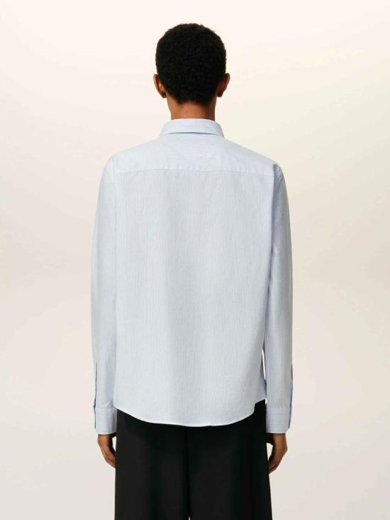 AMI Small Heart Logo Stripe Cotton Oxford Button-Down Shirt HSH763CO0087475