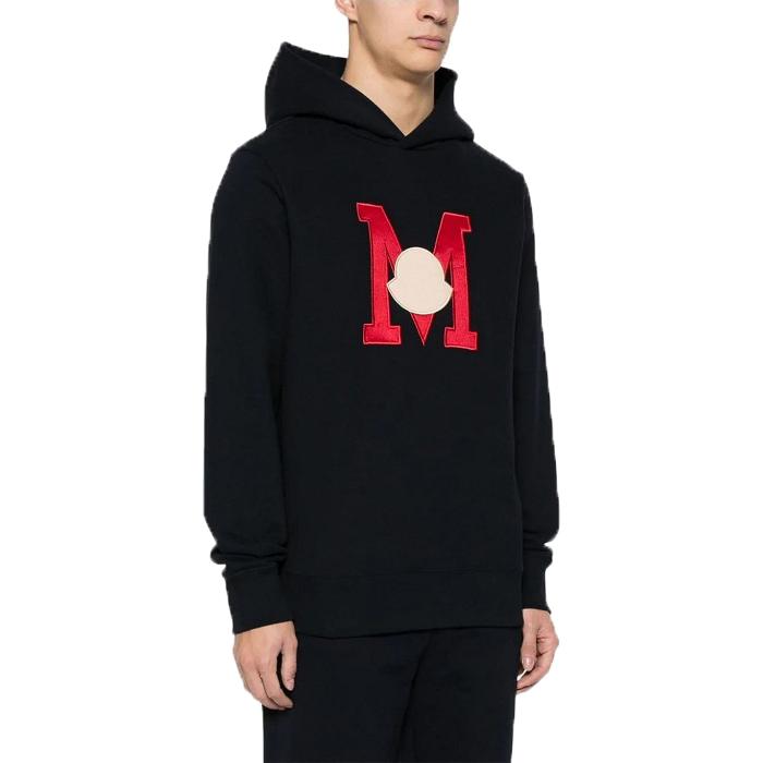 Moncler Navy Patch M Logo Pullover Hoodie Mens T-Shirt