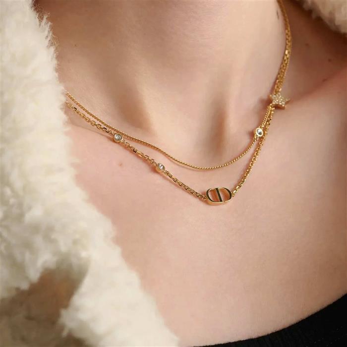 DIOR Petit CD Double Necklace Gold-Tone Metal Pendant