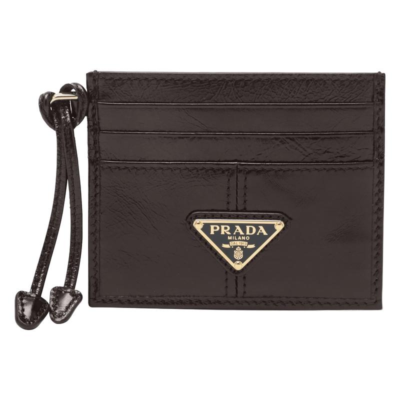 PRADA Triangle Logo Leather Card Holder Black