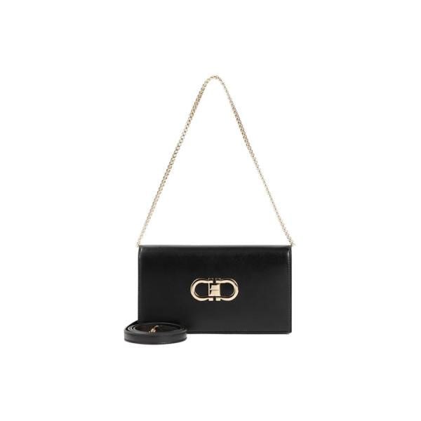 Ferragamo Double Gancini Mini Chain Shoulder Crossbody Bag Black