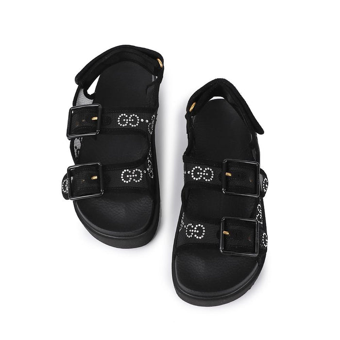 GUCCI Crystal GG Logo Sandals Black Women’s