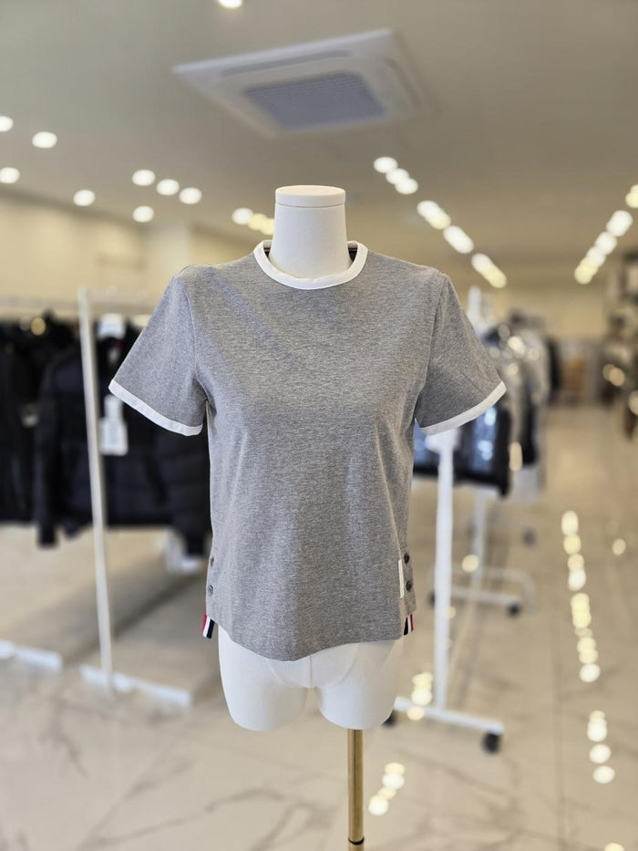 THOM BROWNE Gray Ringer Short Sleeve Women’s T-Shirt
