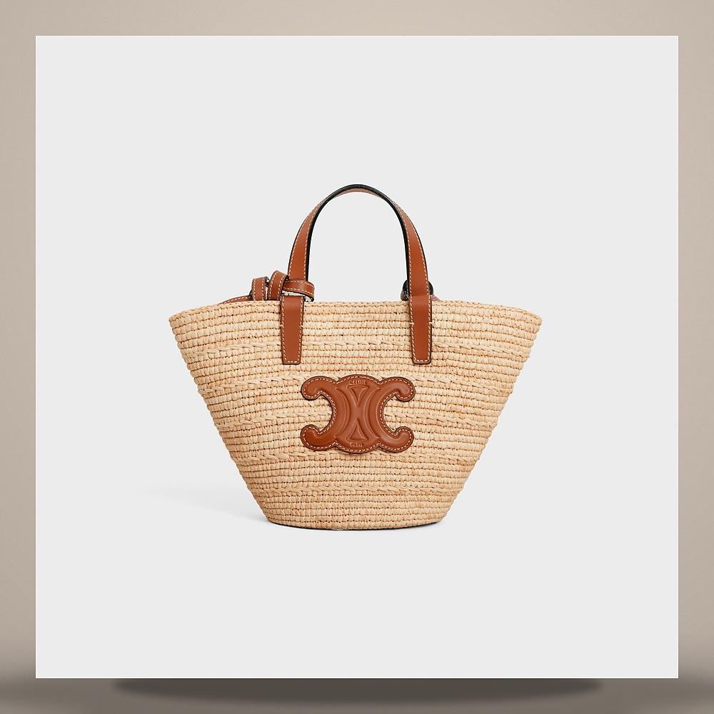CELINE Teen Supple Classic Panier Raffia Calfskin Tote Bag Tan