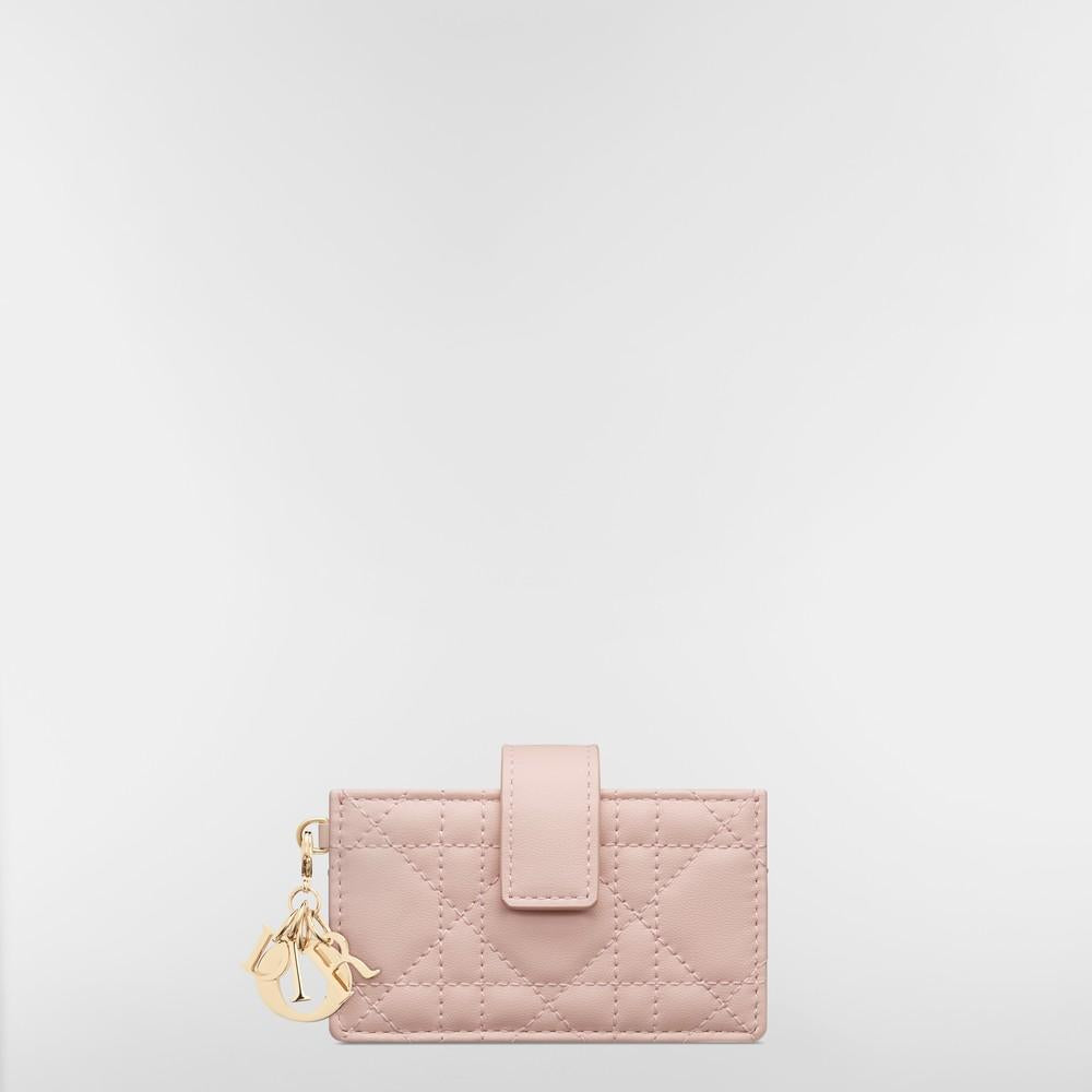 DIOR Lady Dior Cannage Lambskin Card Holder Powder Pink