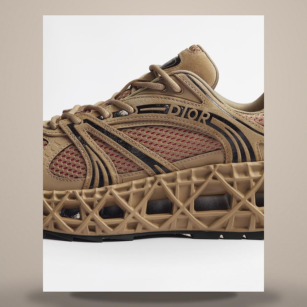 DIOR Beige Suede Calfskin Beige Technical Fabric Red Mesh Low-Top 3SN323AAY H134