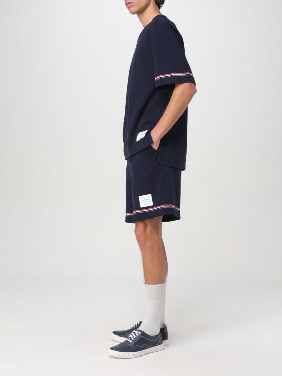 THOM BROWNE Short Sleeve T-Shirt Men’s White Cotton Cas MJS282AJ0199415 NAVY DOM