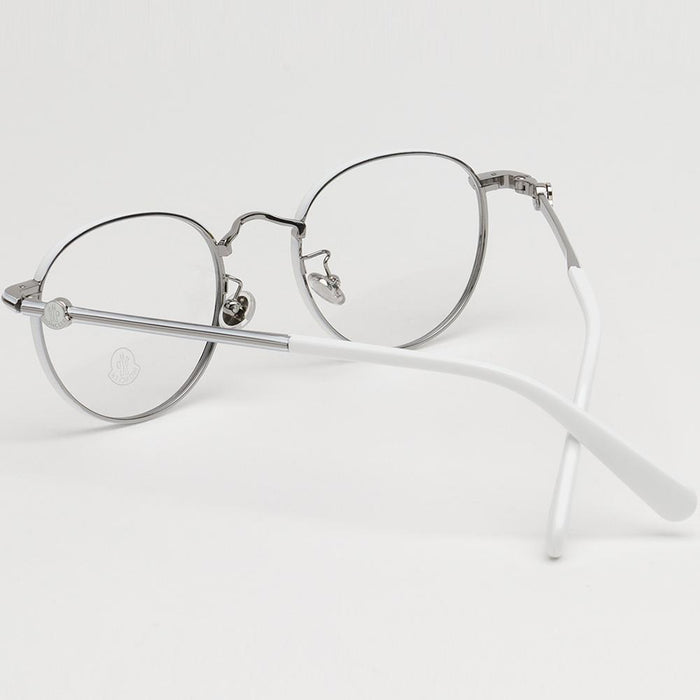 Moncler Round White Silver Metal Eyeglass Frames Unisex ML5204H 021