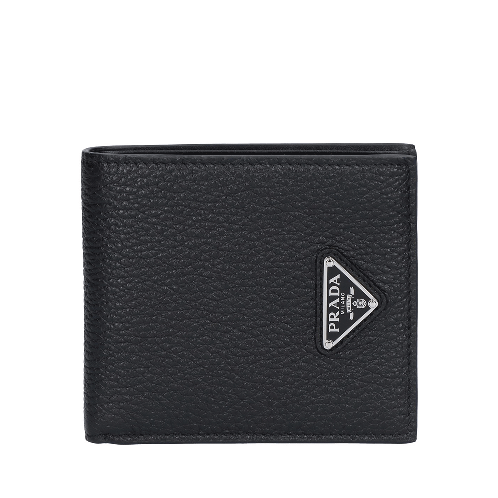 PRADA Black Saffiano Leather Bi-Fold Wallet Men’s Triangle Logo 2MO738