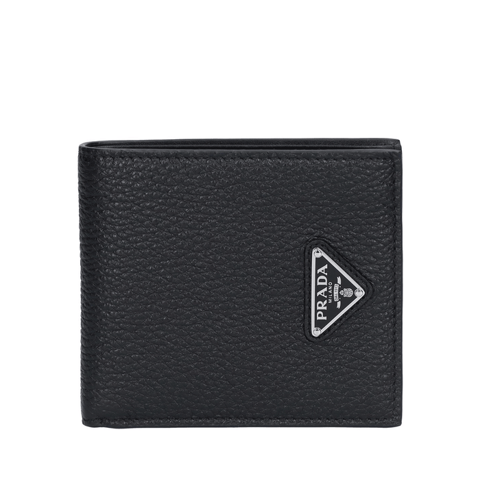PRADA Black Saffiano Leather Bi-Fold Wallet Men’s Triangle Logo 2MO738