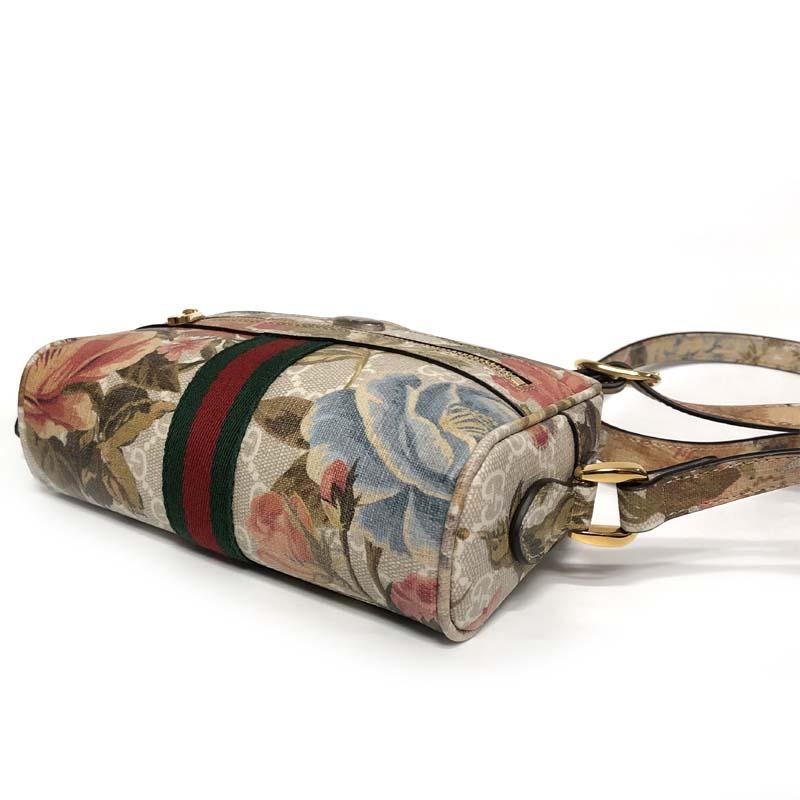 GUCCI Ophidia GG Mini Shoulder Bag Beige Brown Canvas Leather