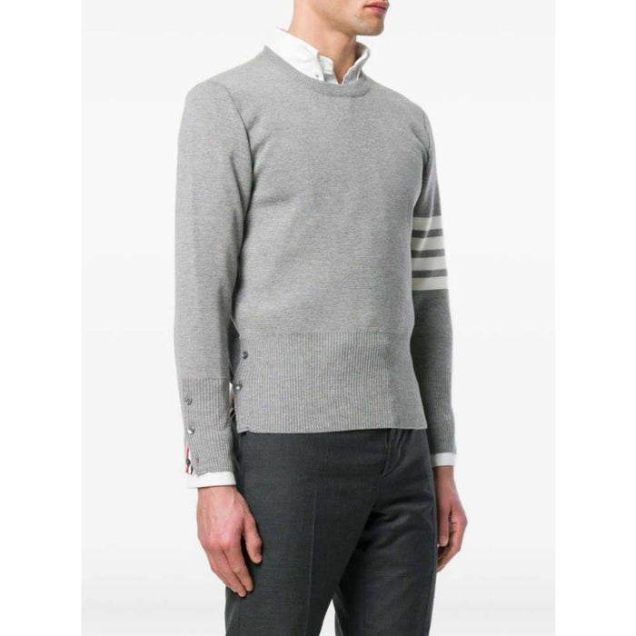 THOM BROWNE Gray Armband Stripe Wool Crewneck Sweater Unisex