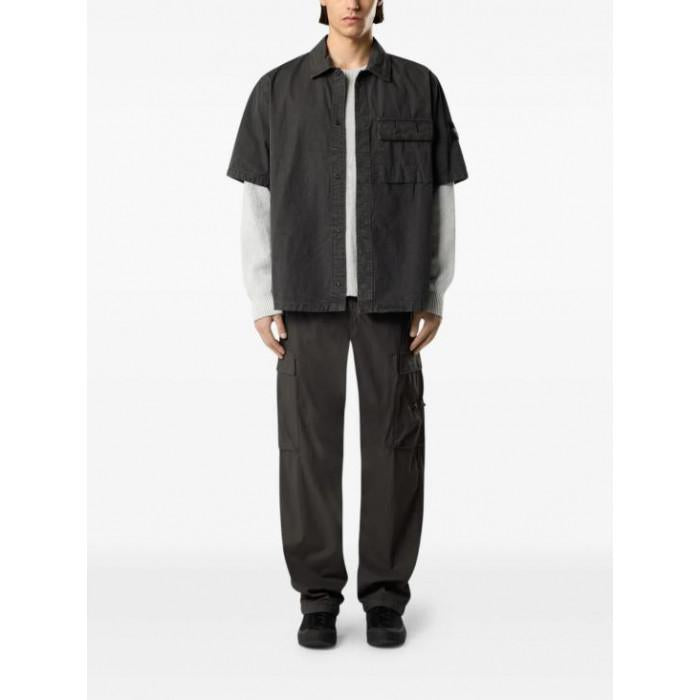 STONE ISLAND Brushed Cotton Canvas Long Sleeve Shirt Olive