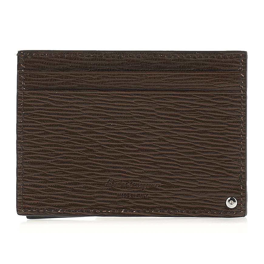 Ferragamo Men's Double Gancini Leather Card Holder 66 A061 BROWN 0753610 1