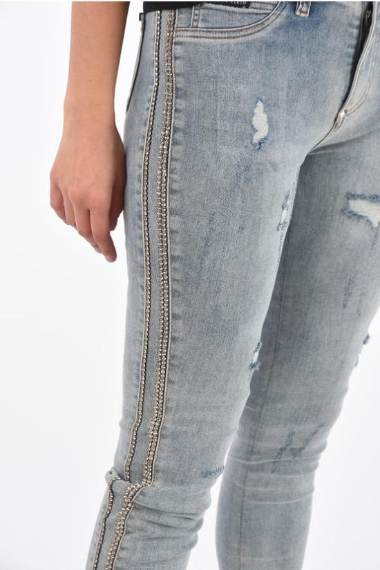 Philipp Plein Women’s Blue Distressed Skinny Denim Jeans