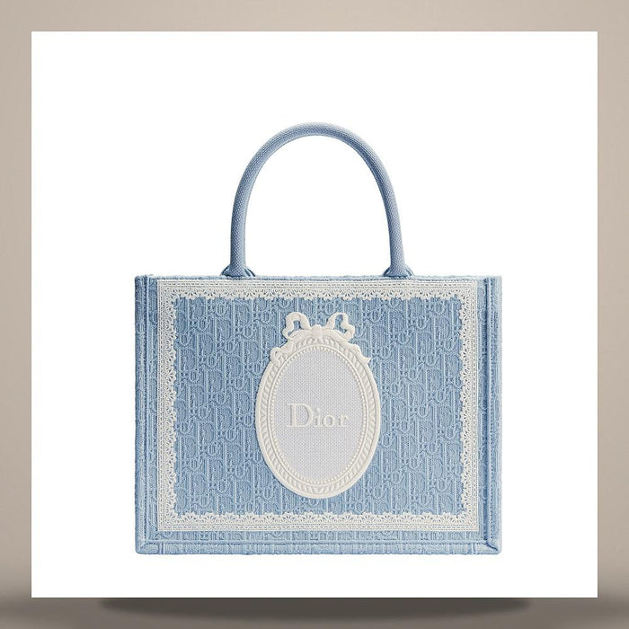 DIOR Celeste Blue Oblique Embroidered Lace Shoulder Bag Medium M1354PEHS M259