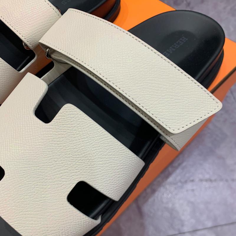 HERMES Chypre Epsom Leather Sandals Ivory Men’s