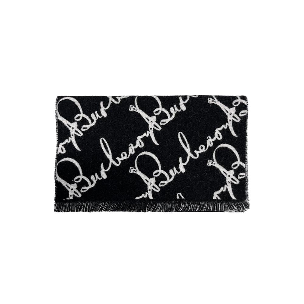 BURBERRY Black Ecru Ribbon Text Football Wool Scarf 8135264
