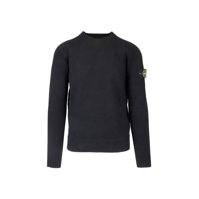 STONE ISLAND Black Raglan Wool Crewneck Sweater